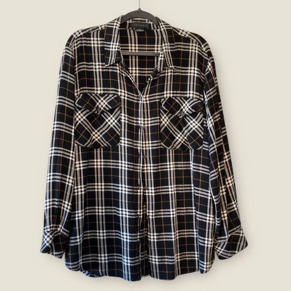 Sanctuary Anthropology Plaid Shirt Grunge Plaid Black white - Picture 2 of 10